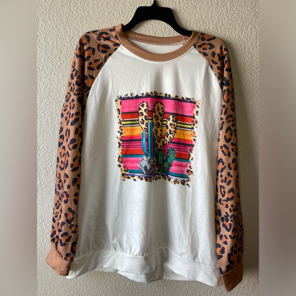Leopard Fashion Print Long Sleeve Top Size XXL NWOT - Picture 1 of 6